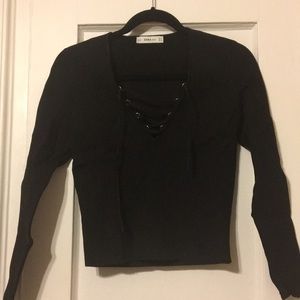 Zara Lace Up Long Sleeve Long Sleeve Shirt